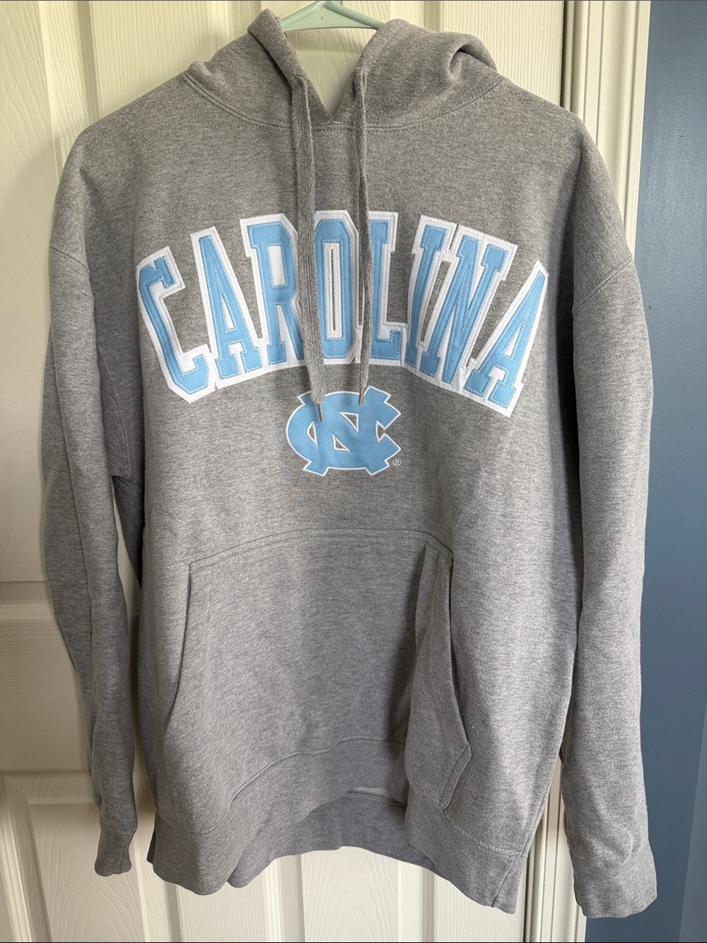 Carolina Arch Logo Hooded Sweatshirt in Gray and Carolina Blue
